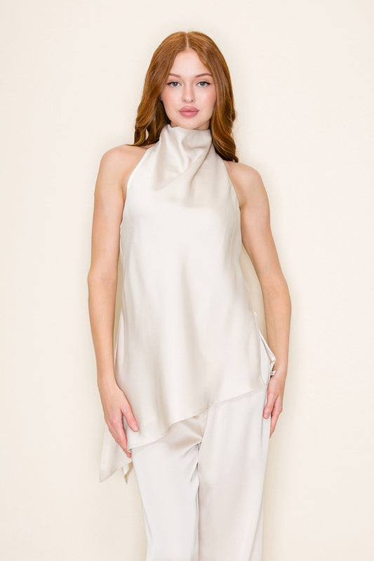 Asymmetric Hem Halter Neck Open Back Top