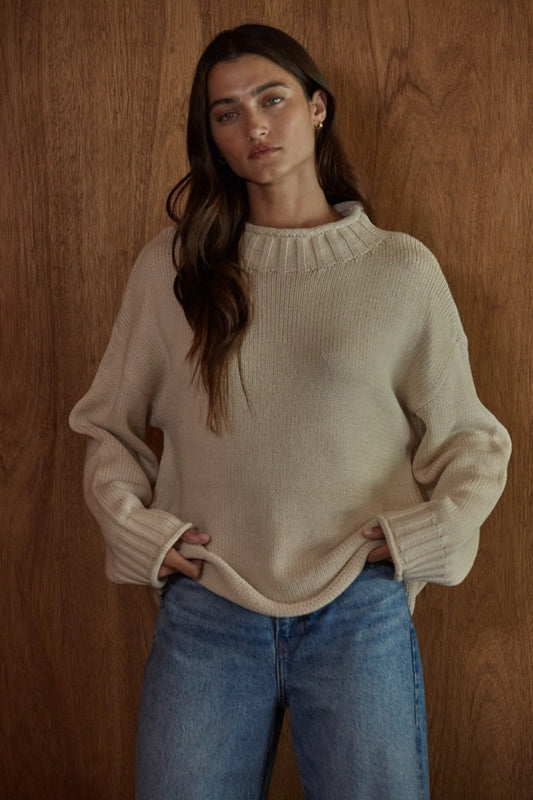 ROXY Knit Sweater Mock Neck Long Sleeve