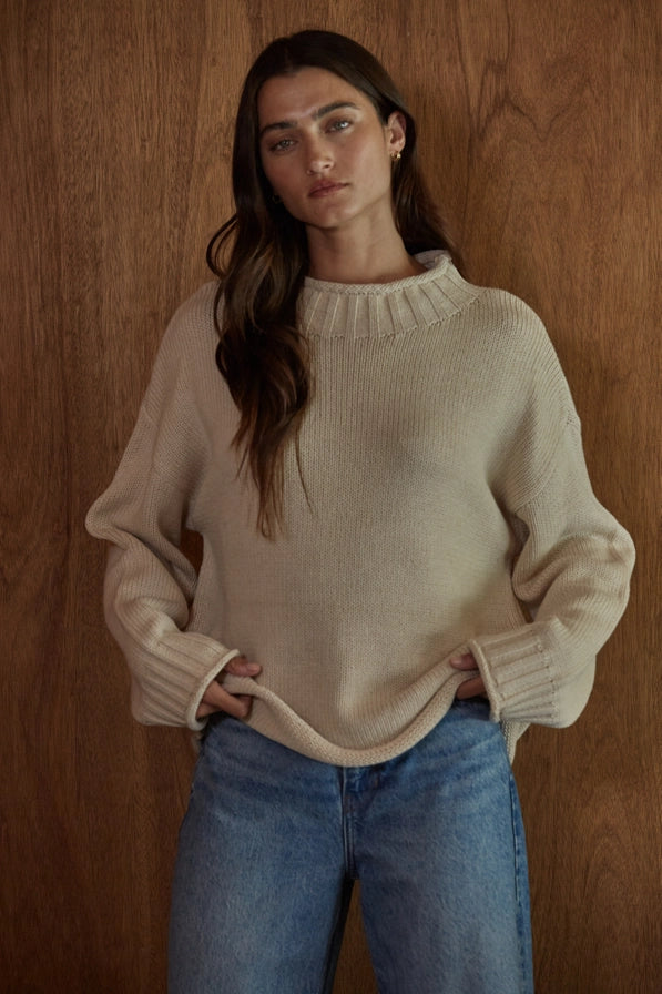 ROXY Knit Sweater Mock Neck Long Sleeve