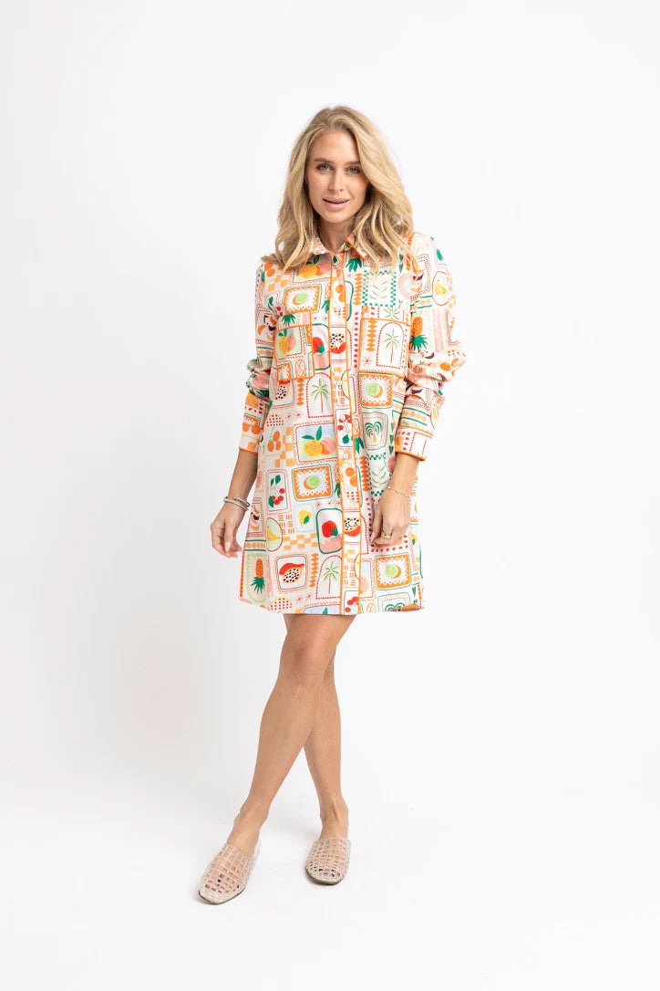 Fruit Basket Shirt Dress W/ Piped Pocket