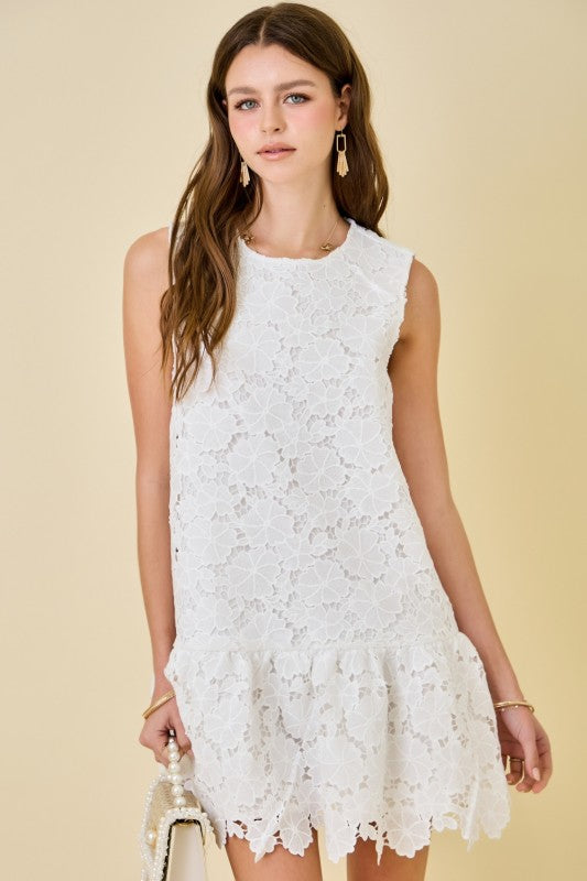 MABELINE Sleeveless Floral Lace Mini Dress
