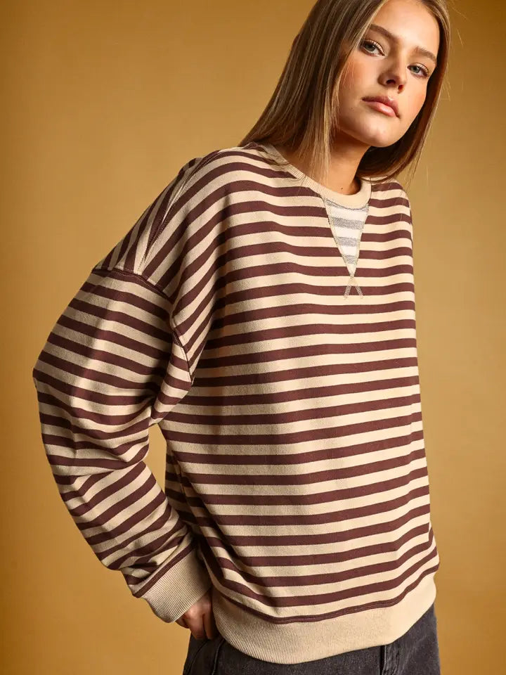 Fun Striped Knitted Long Sleeve Pullover