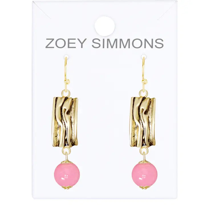 Pink Murano Glass & Textured Rectangle Drop Earrings