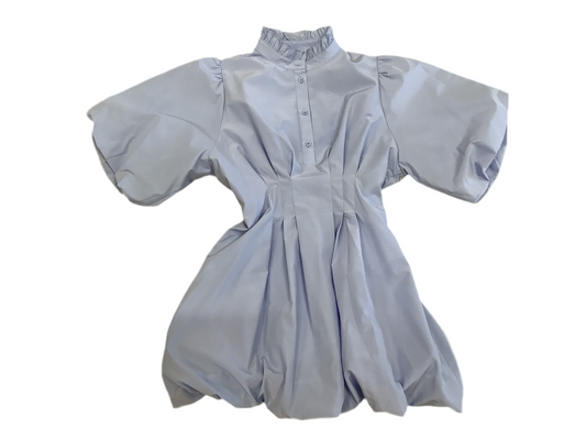 SOLID POPLIN RUFFLE COLLAR BUBBLE HEM DRESS