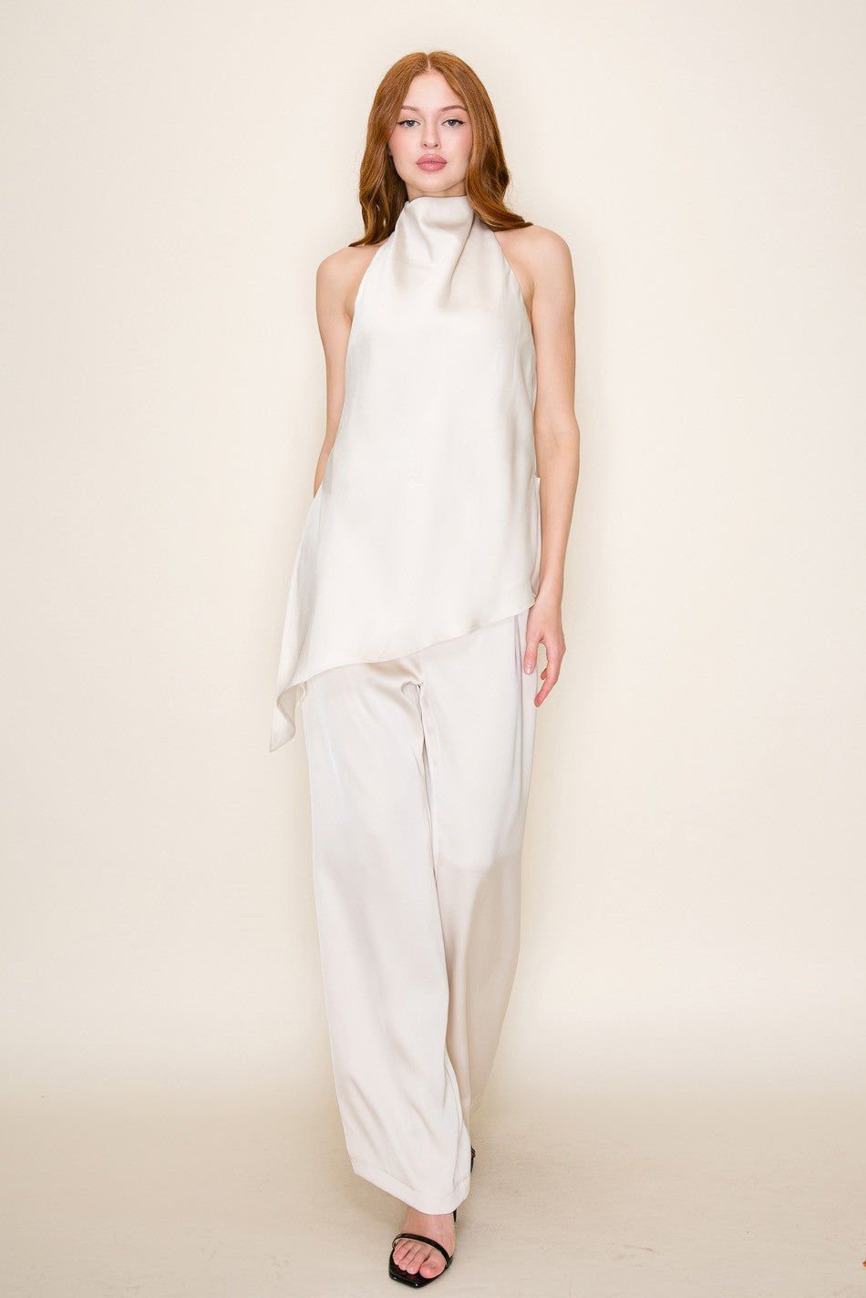 Asymmetric Hem Halter Neck Open Back Top