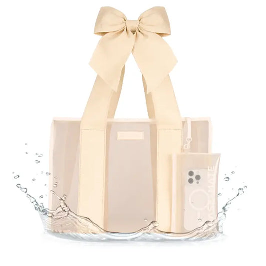 Ecru Raffia Bow Jelly Tote Bag