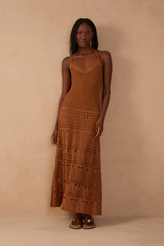 Brown Castanha Vintage Tricot Maxi Dress