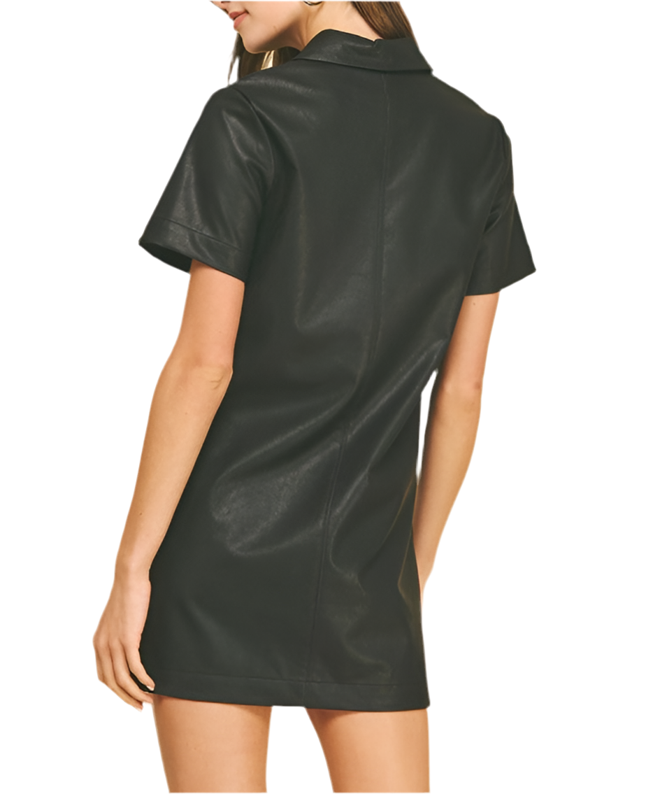 Janelle Pu Leather Tunic Mini Dress