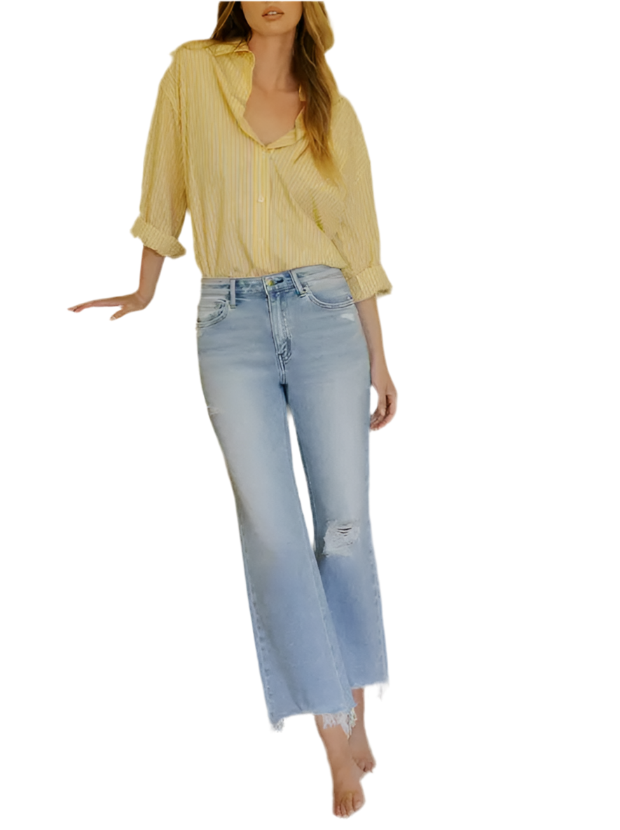 High Rise Distressed Crop Slim Wide Jeans