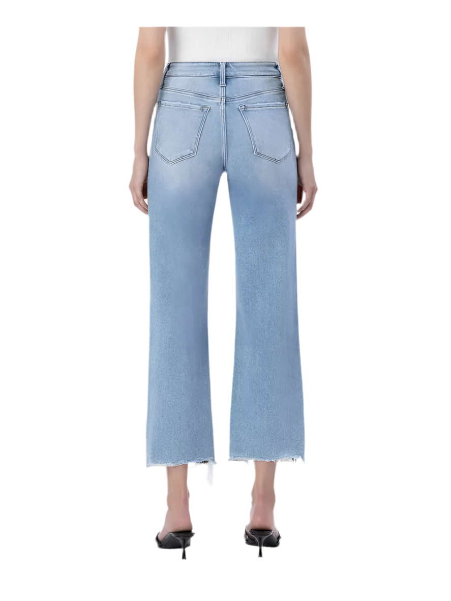 High Rise Distressed Crop Slim Wide Jeans