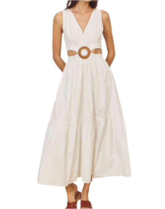 Cotton O Ring Cut Out Midi Dress