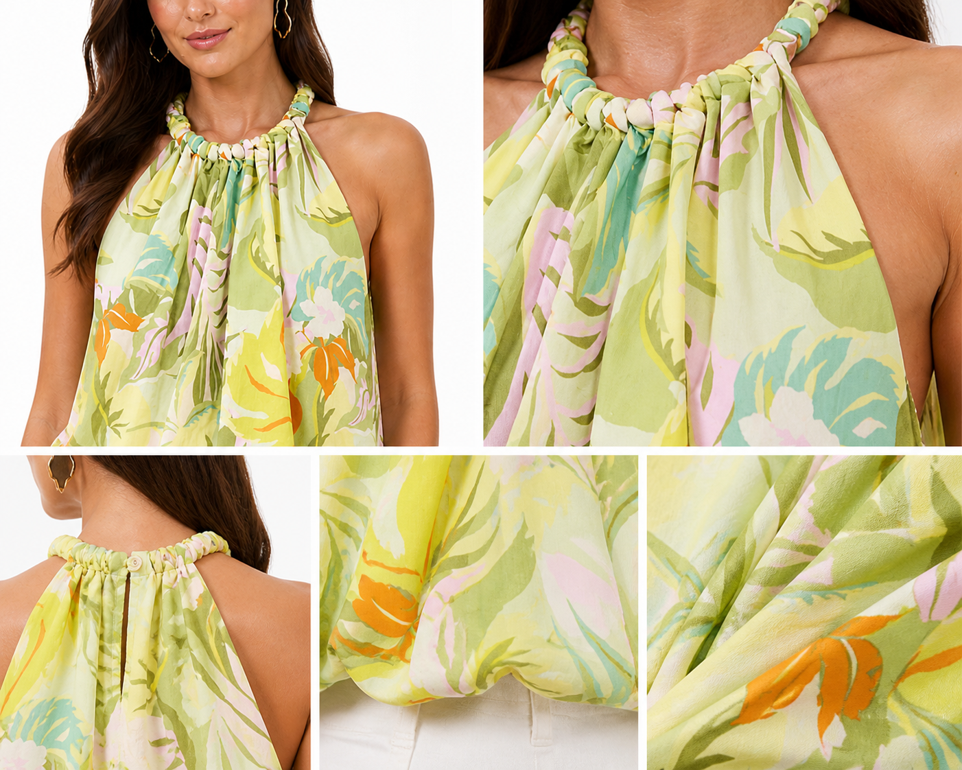 ROSA LINED BUBBLE HEM BLOUSE W/ NECK DTL