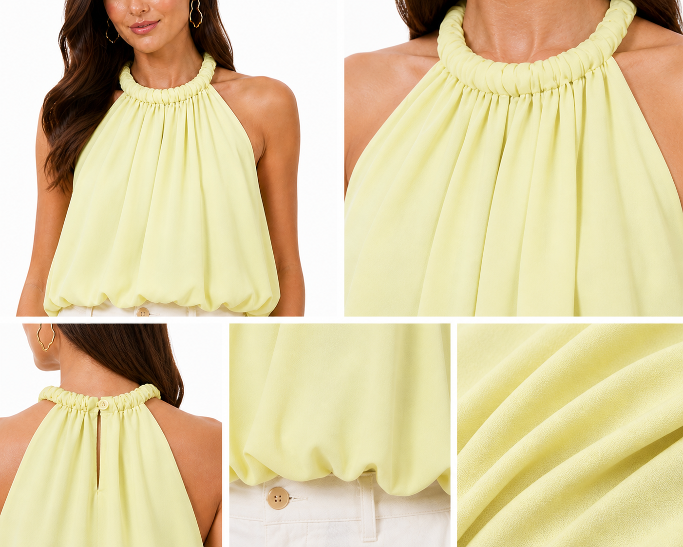 ROSA LINED BUBBLE HEM BLOUSE W/ NECK DTL