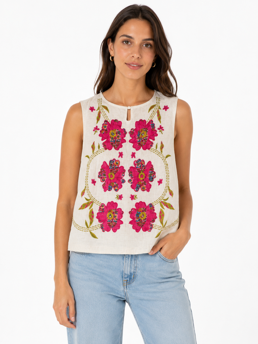 Ruffle Sleeve Smocked Floral Top in Natural
