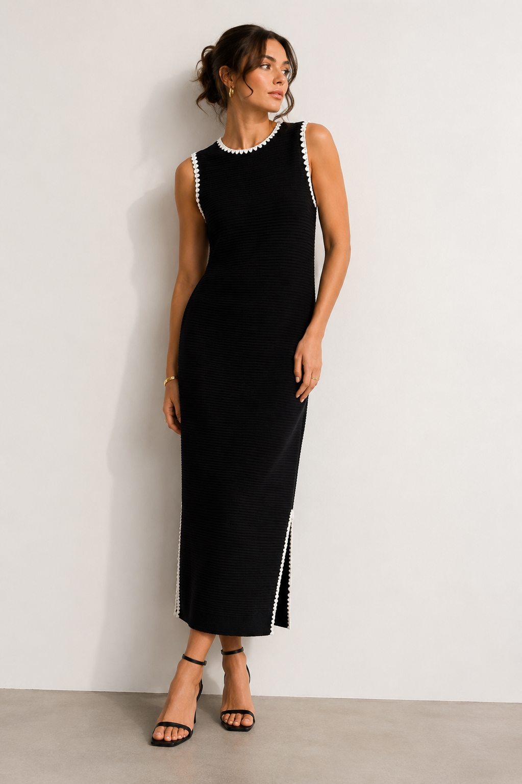 MORGAN SLVLESS SWEATER DRESS W/ SLITS-Black