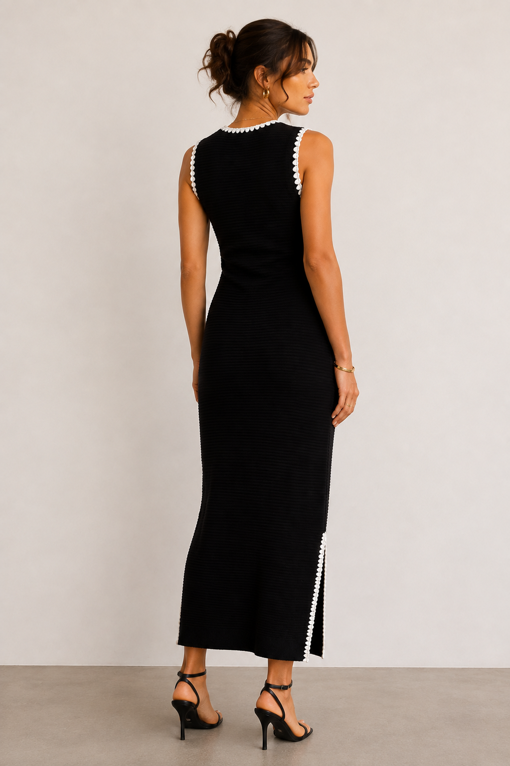 MORGAN SLVLESS SWEATER DRESS W/ SLITS-Black