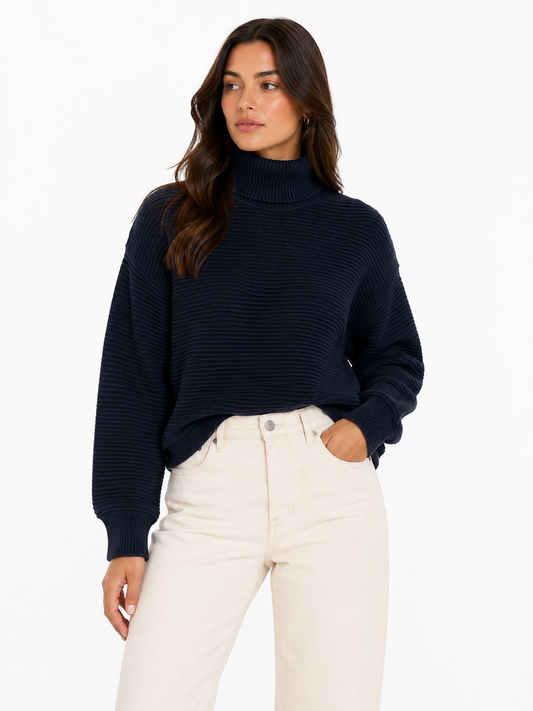 T-NECK HIGH LOW SWEATER W/ SIDE SLITS