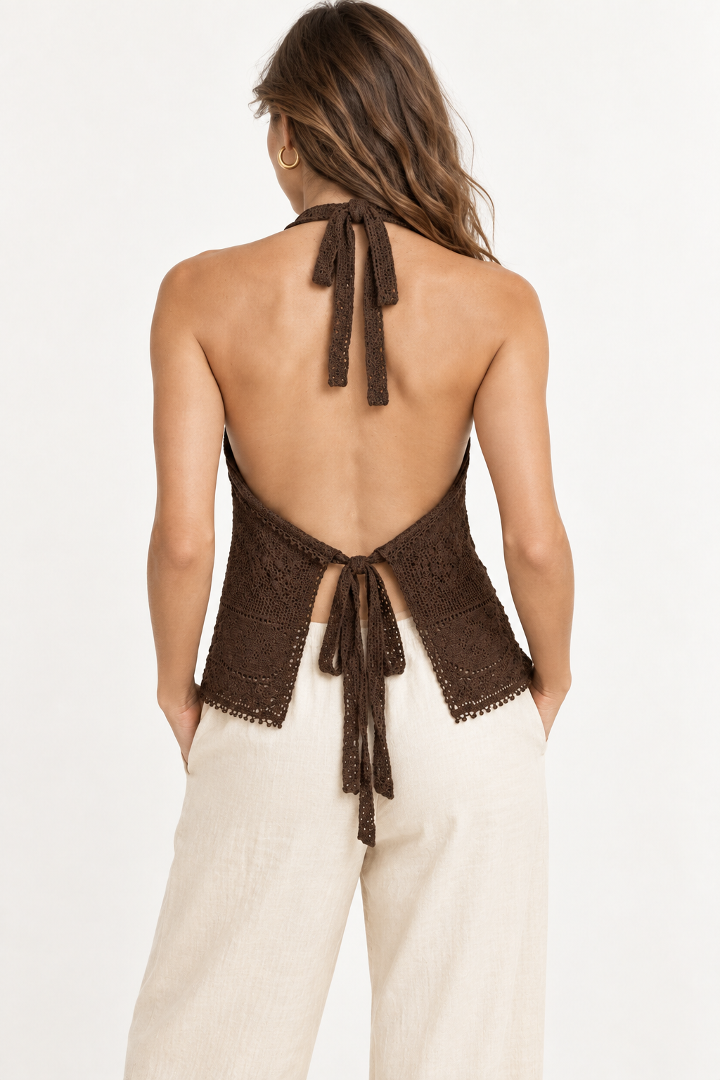 Chocolate Crochet Halter Top