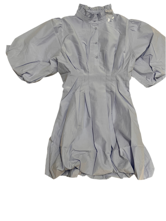 SOLID POPLIN RUFFLE COLLAR BUBBLE HEM DRESS