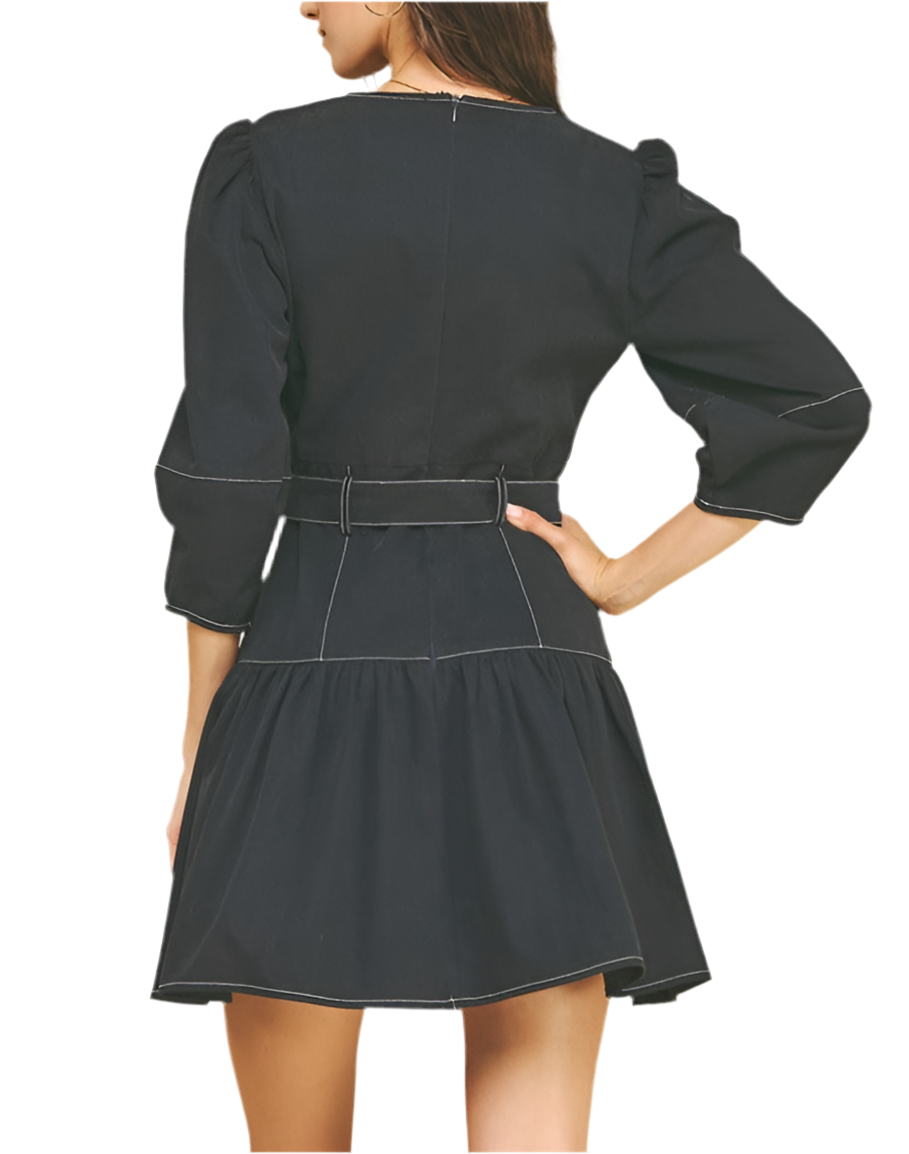 India Puffed Sleeve Belted Mini Dress