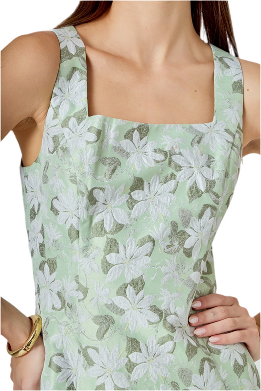 Jackie Floral Jacquard Front Slit Mini Dress