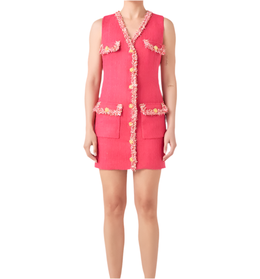 TWEED TRIM SLEEVELESS DRESS