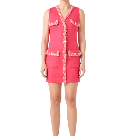 TWEED TRIM SLEEVELESS DRESS