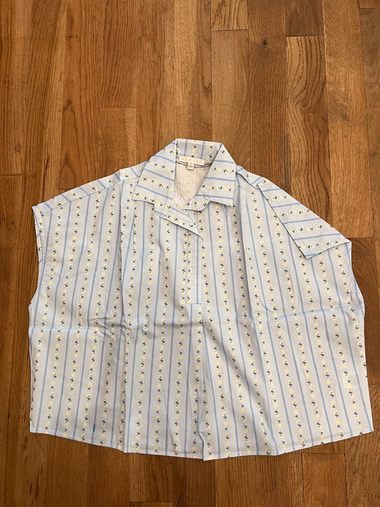 FLORAL STRIPE VNECK COLLAR TOP
