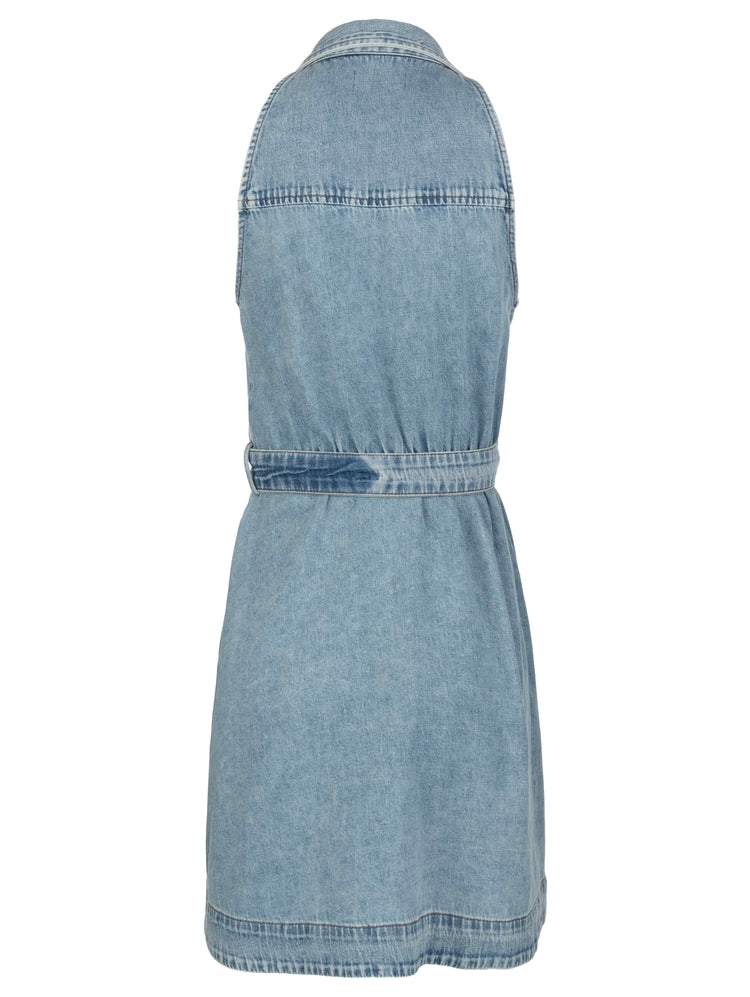 EILEEN - HALTER DENIM DRESS W/BELT